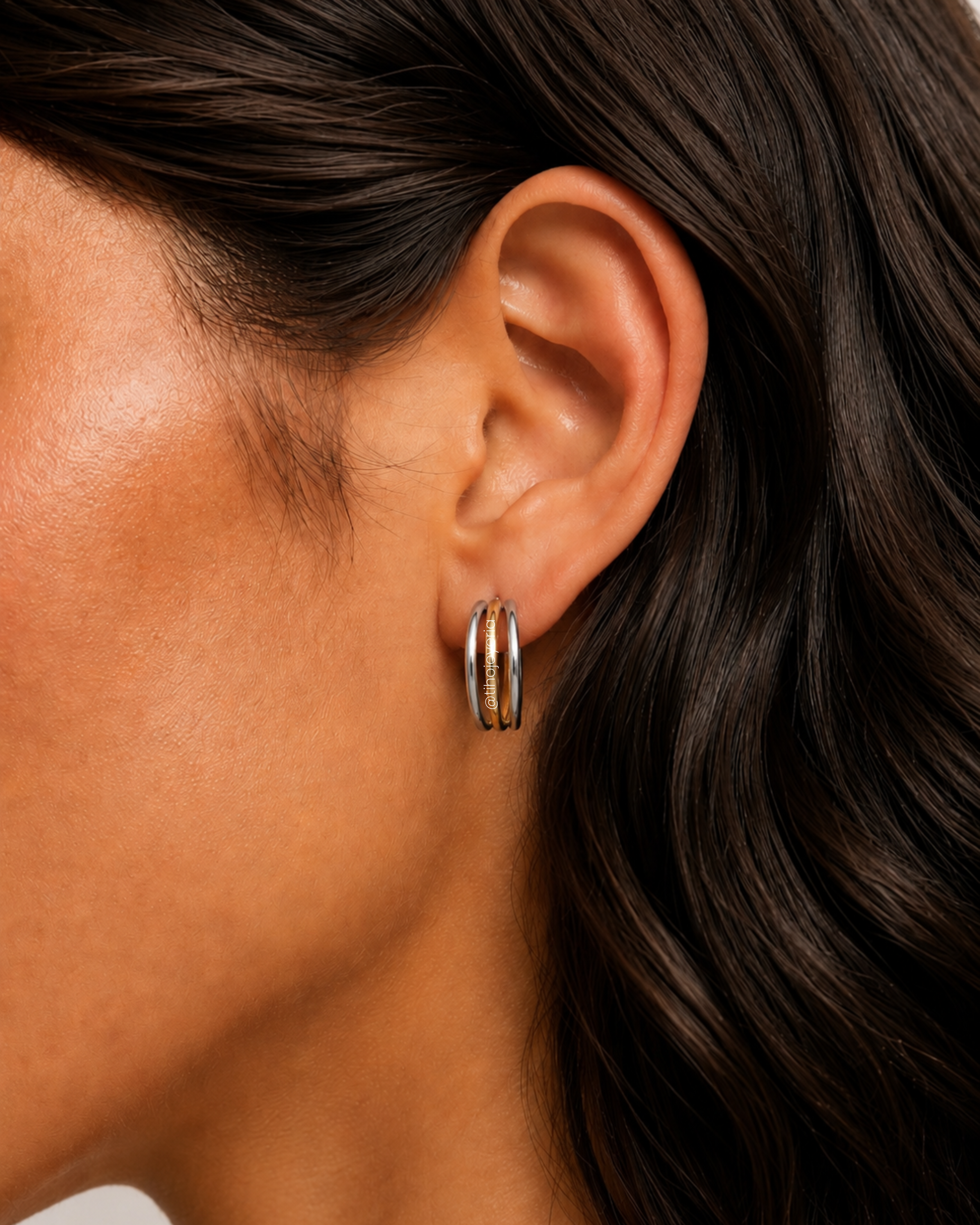 Aretes Triple Hoop Bicolor
