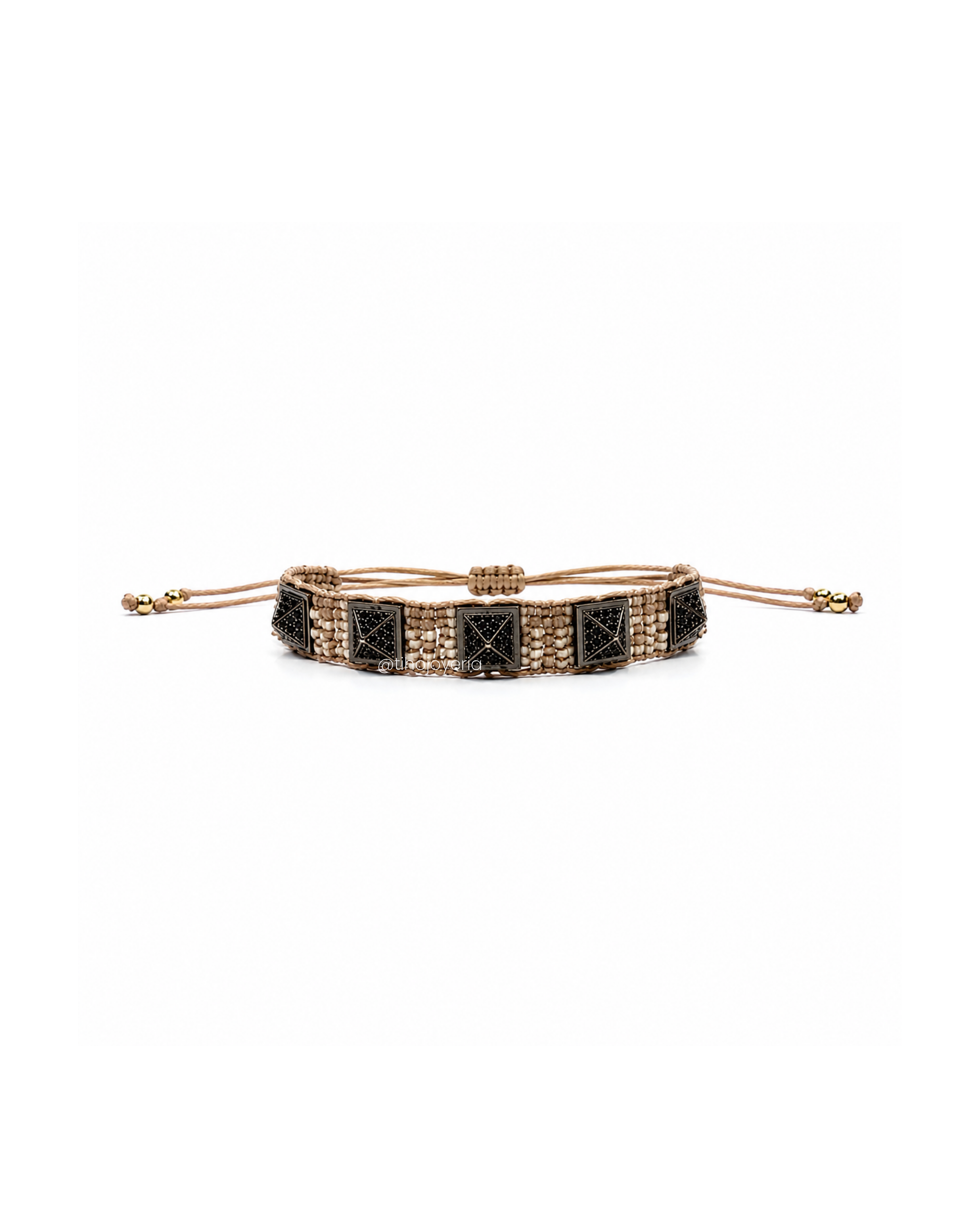 Brazalete con Estoperoles de Zirconias Beige / Negro
